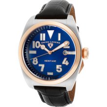 Men's Heritage Blue Dial Rose Gold Tone IP Bezel Black Genuine Le ...