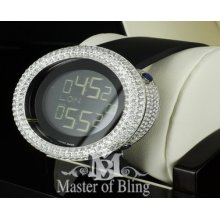Mens I Digital Gg Iced Out Watch Lab Simulated Diamond Stainless Steel White