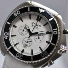 Mens Jet Set York 3 Eye Chronograph Date White Leather Watch