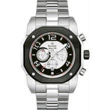 Men's Marine Star Chronograph Black Bezel Silver Tone Dial Link Bracel