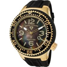 Men's Neptune Black MOP Dial Gold Tone IP Case Black Silicone ...