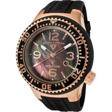 Men's Neptune Black MOP Dial Rose Gold Tone IP Case Black Silicon ...