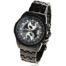 mens new Curren stainless steel quartz watch black white &red w/black finish