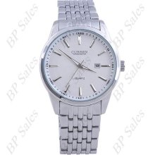 mens new Curren stainless quartz watch white face & chrome finish dress