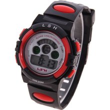 mens new LSH black & red digital watch silicone band alarm WR 30M s shock