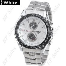 mens new Mike stainless steel chrome quartz watch white face & black bezel