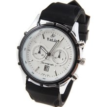 mens new Valia black and white quartz watch black w/silicone comfort band date
