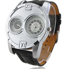 Men's PC Quartz Wrist Watch Sports with Black Leather Band