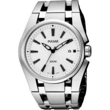 Mens Pulsar Stainless Steel White Dial Date 10ATM Casual Watch PX ...