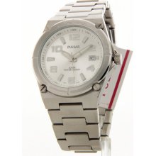 Mens Pulsar Stainless Steel Silver Dial Date 10ATM Casual Watch P ...