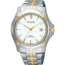 Mens Pulsar Two Tone Stainless Steel White Dial Watch