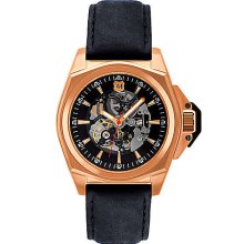 Men's Rose Gold Automatic Watch with Black Leather Strap