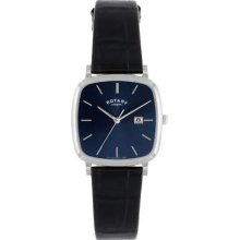 Mens Rotary Black Leather Dark Blue Dial Date Display Watch Gs02400/05