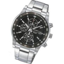 Men's Seiko Silver-Tone Stainless Steel Watch with Round Black Dial (Model: SNDC99) seiko