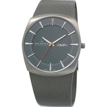 Mens Skagen Stainless Steel Mesh Day Date Slim Titanium Watch 696XLTTM