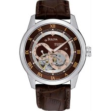 Men's Stainless Steel Automatic Rose Two Tone Brown Skeleton Dial