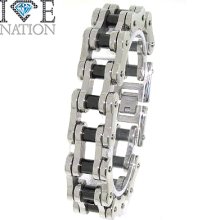 Mens Stainless Steel Biker Style Chain Link Bracelet Stb Black/steel