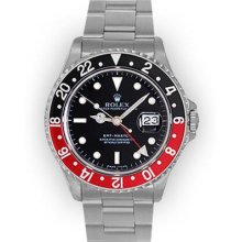 Mens Stainless Steel Black Dial Rotating 24-Hour Rolex GMT Master II
