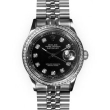 Men's Stainless Steel Black Dial Channel Set Bezel Rolex Datejust