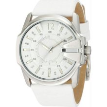 Men's Stainless Steel Case Leather Bracelet White Tone Dial Date Displ