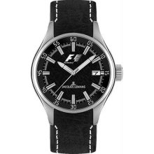 Men's Stainless Steel Formula One Black Dial Leather Strap Midsize
