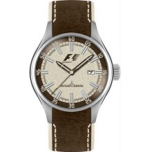 Men's Stainless Steel Formula One Cream Dial Brown Leather Strap