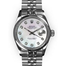 Men's Stainless Steel Mother of Pearl Dial Smooth Bezel Rolex Datejust