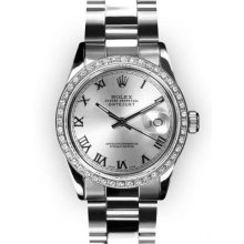 Men's Stainless Steel Oyster Silver Roman Dial Rolex Datejust (1300)