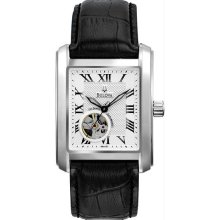 Men's Stainless Steel Skeleton Window Automatic Black Dial Strap