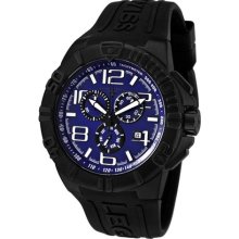 Men's Super Shield Chrono Black IP Case Blue Dial Black Silicone ...