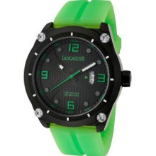 Men's Trendy Black Textured Dial Black IP Case Green