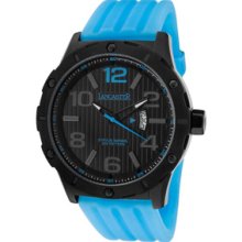 Men's Trendy Black Textured Dial Black IP Case Blue