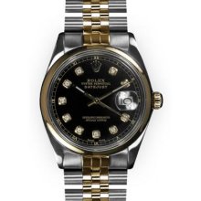 Men's Two Tone Black Dial Smooth Bezel Rolex Datejust (586)