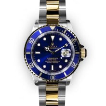 Mens Two Tone Blue Dial Unidirectional Rotating Bezel Rolex Submariner