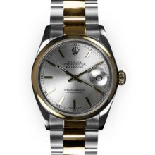 Men's Two Tone Oyster Silver Stick Dial Smooth Bezel Rolex Datejust