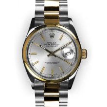 Men's Two Tone Oyster Slate Stick Dial Smooth Bezel Rolex Datejust