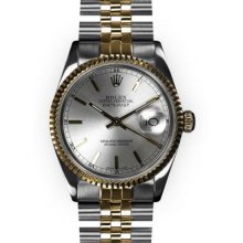 Men's Two Tone Silver Stick Dial Fluted Bezel Rolex Datejust (216)