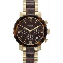 Men's Two Tone Stainless Steel Case and Bracelet Brown Dial Chronograph