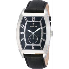 Men's Vintage Stainless Steel Case Leather Bracelet Black Dial