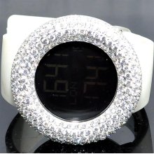 Mens Watch Digital White CZ 50mm Cz Bazel Case White Band New Rodeo Jino Aqua