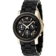 Michael Kors Black Women's Chronograph Black Rubber Coated Gold-Tone Stainless Steel Watch