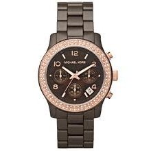 Michael Kors Ceramic Runway Mop Glitz Chocolate Brown Women Watch Mk-5517