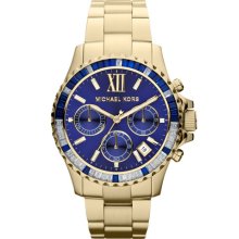 Michael Kors 'Everest' Baguette Crystal Bezel Bracelet Watch, 41mm Gold/ Navy