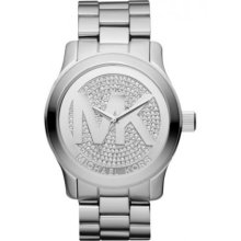 Michael Kors Mk5544 Runway Ladies Pave Swarovski Dial Silver Watch