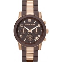 Michael Kors Mk5658 Two-tone Rose Gold/brown Silicone Watch
