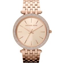 Michael Kors Rose Gold Mid-Size Rose Gold Tone Stainless Steel Darci Three Hand Glitz Watch