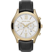 Michael Kors Watch, Mens Chronograph Brookton Black Leather Strap 45mm