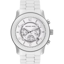 Michael Kors Watches Men's Chronograph Silver Dial White Polyurethane