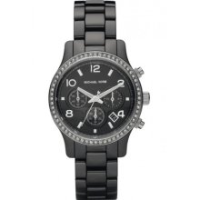 Michael Kors Womens Runway Black Ceramic Glitz Chronograph Watch Mk5470