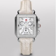 MICHELE Signature Deco Diamond, Diamond Dial Cream Leather